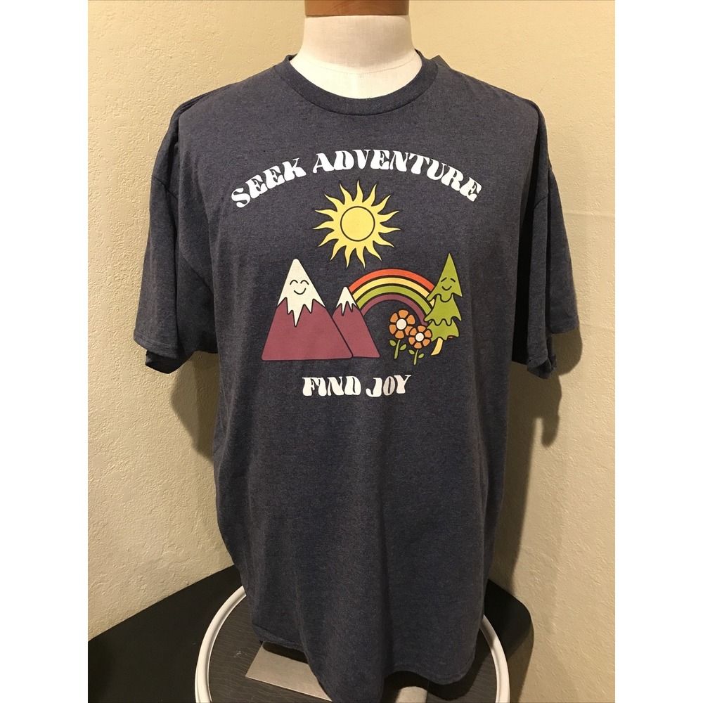 Bioworld Mens T-Shirt Seek Adventure Tee Mountains Camping Sz XXL Blue NEW